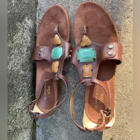 Anne Klein iFlex 8.5 M Slip On Sandals Brown Faux Stone Jewel LETICIA - Picture 2 of 7